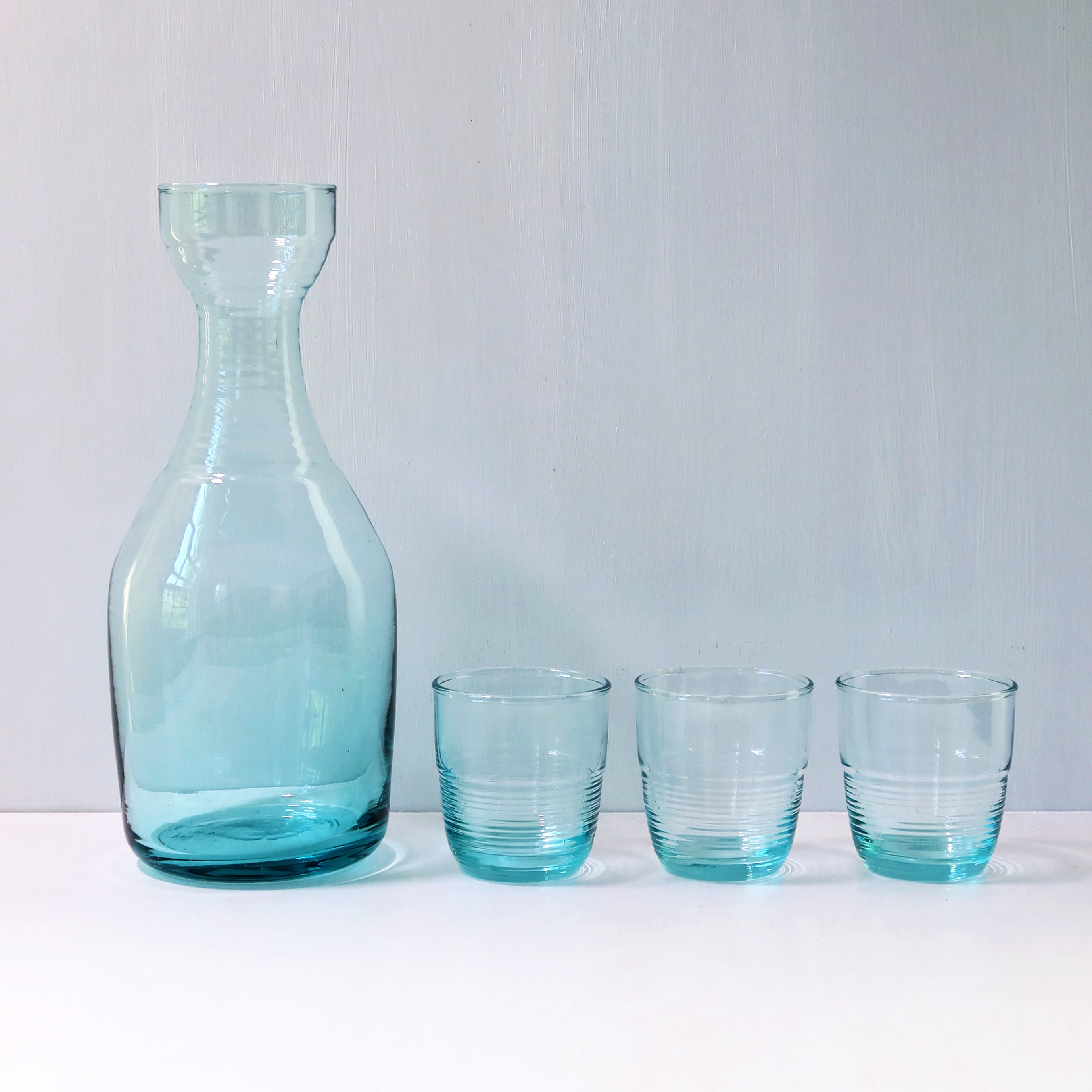 Carafe Set Green, Carafe and Glass Set, Recycled Glassware, Glass Tumblers,  Bedside Carafe Set, Wedding Gift, Housewarming Gift 