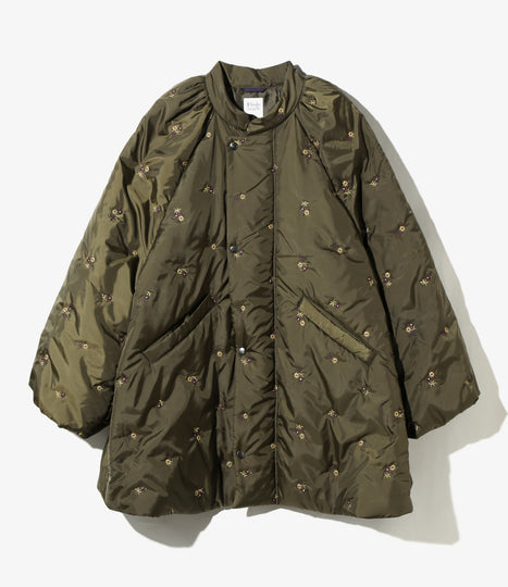 Padded Coat - Olive - Original Floral Pattern Embroidery Image 1