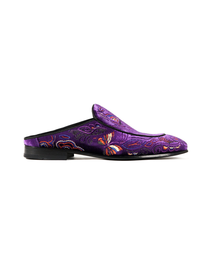 Velvet Mule Papillon Embroidery - Purple