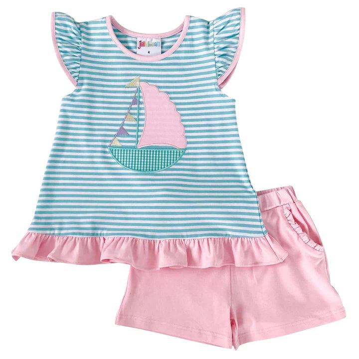 Sailboat Applique Flutter Short Set