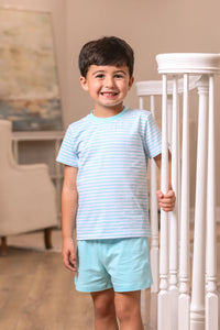 Aqua Stripe Short Set