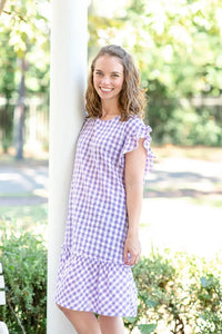 Ladies Purple Gingham Ruffle Dress