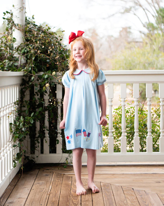 Patriotic Pleat Embroidered Dress