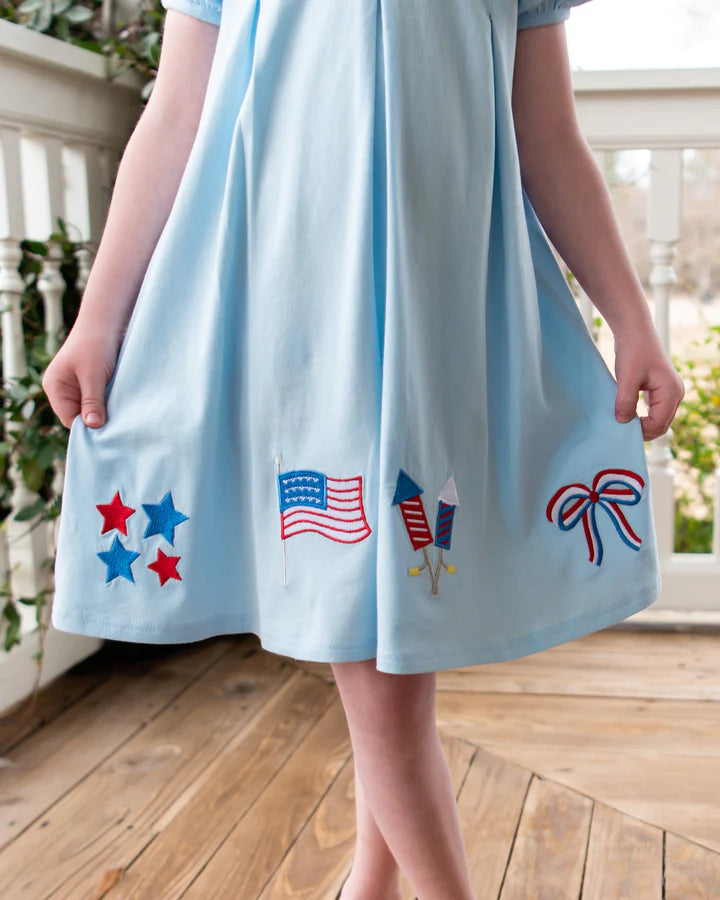 Patriotic Pleat Embroidered Dress