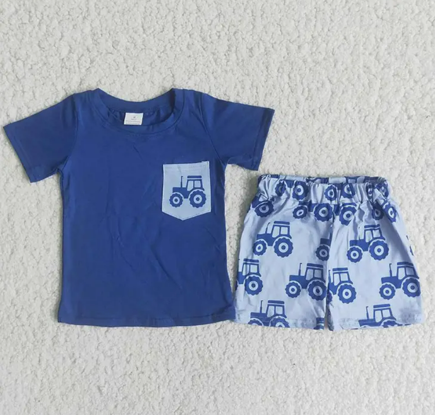 Blue Tractor Short Set