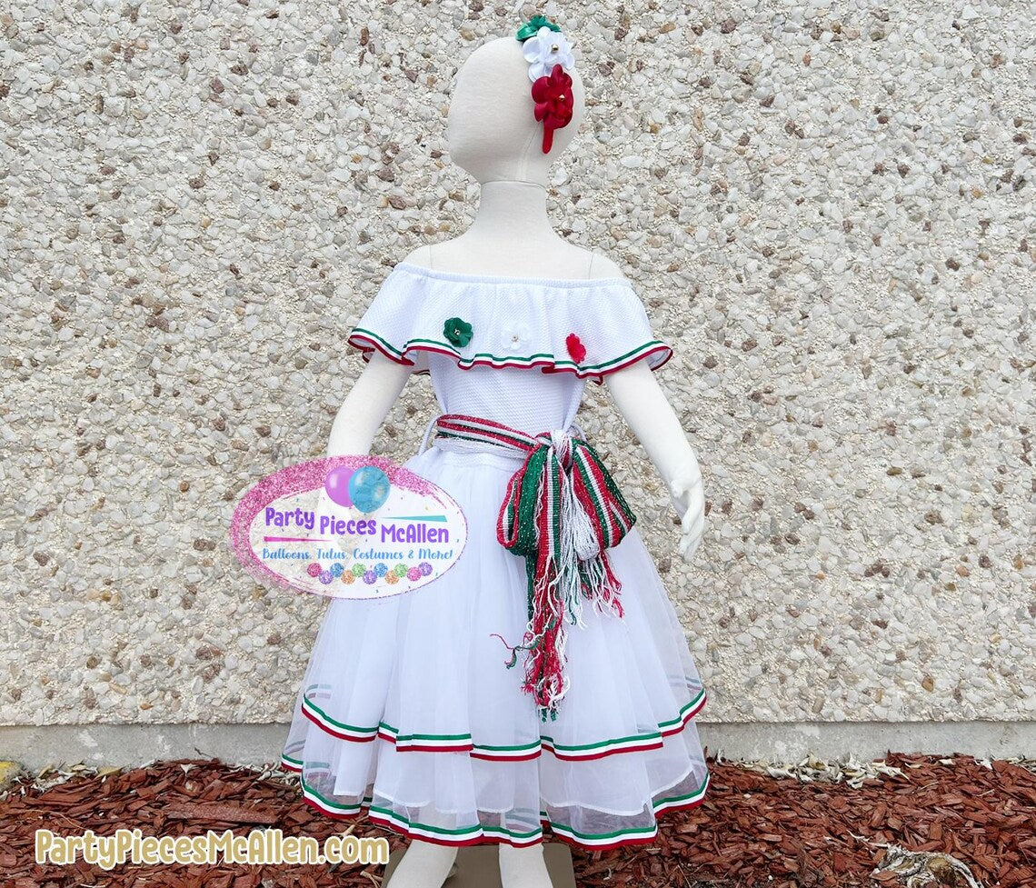 GIRLSMEXICANDRESSWHITEANDHEADBAND
