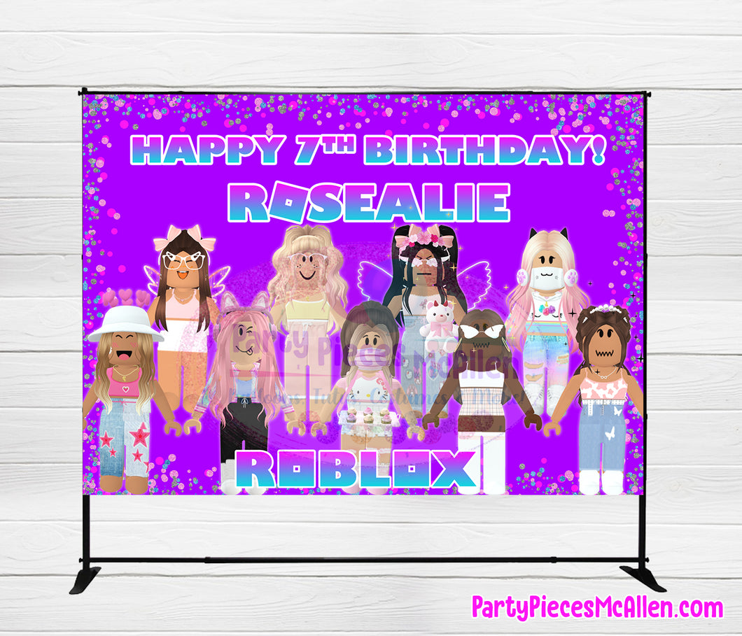 Girls Roblox Backdrop Printable Birthday Banner Digital File Party Pieces Mcallen - roblox birthday backdrop