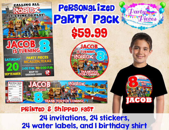 Roblox Boy Birthday Party Party Pieces Mcallen - 24 x personalised roblox birthday stickers thank you for