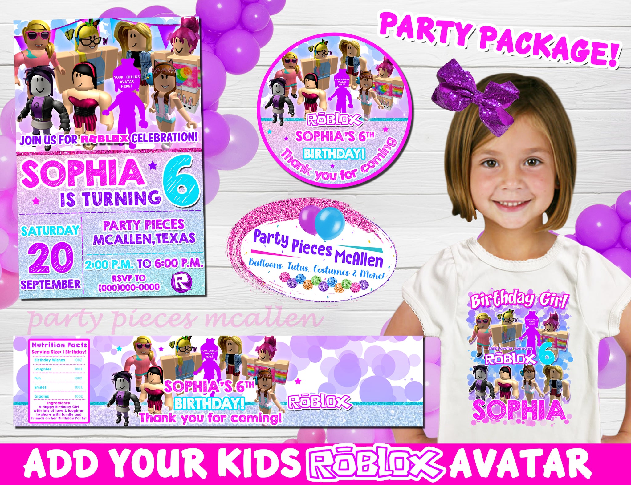 Roblox Girl Party Package With Custom Avatar Party Pieces Mcallen - cool roblox girl avatar ideas