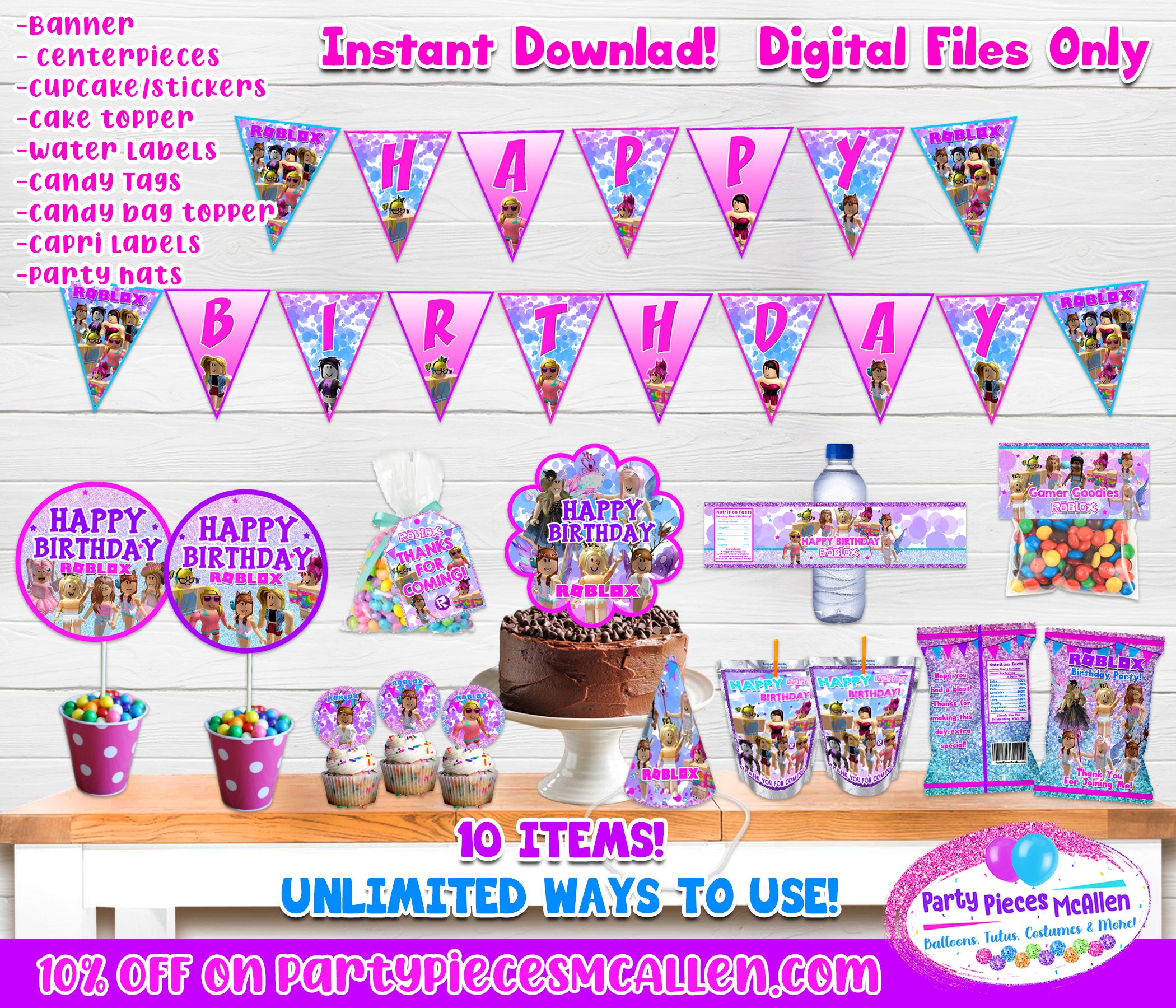 Digital Girls Roblox Package Party Pieces Mcallen - what is the roblox birthday hat code