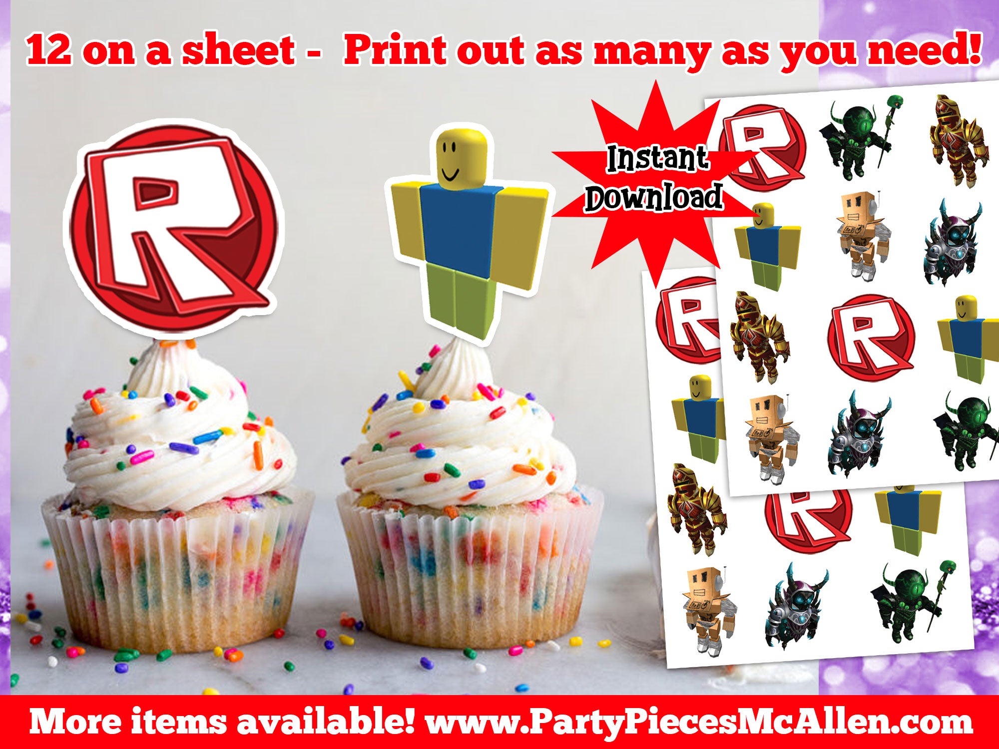 Digital Roblox Cake Toppers Party Pieces Mcallen - cupcake download roblox