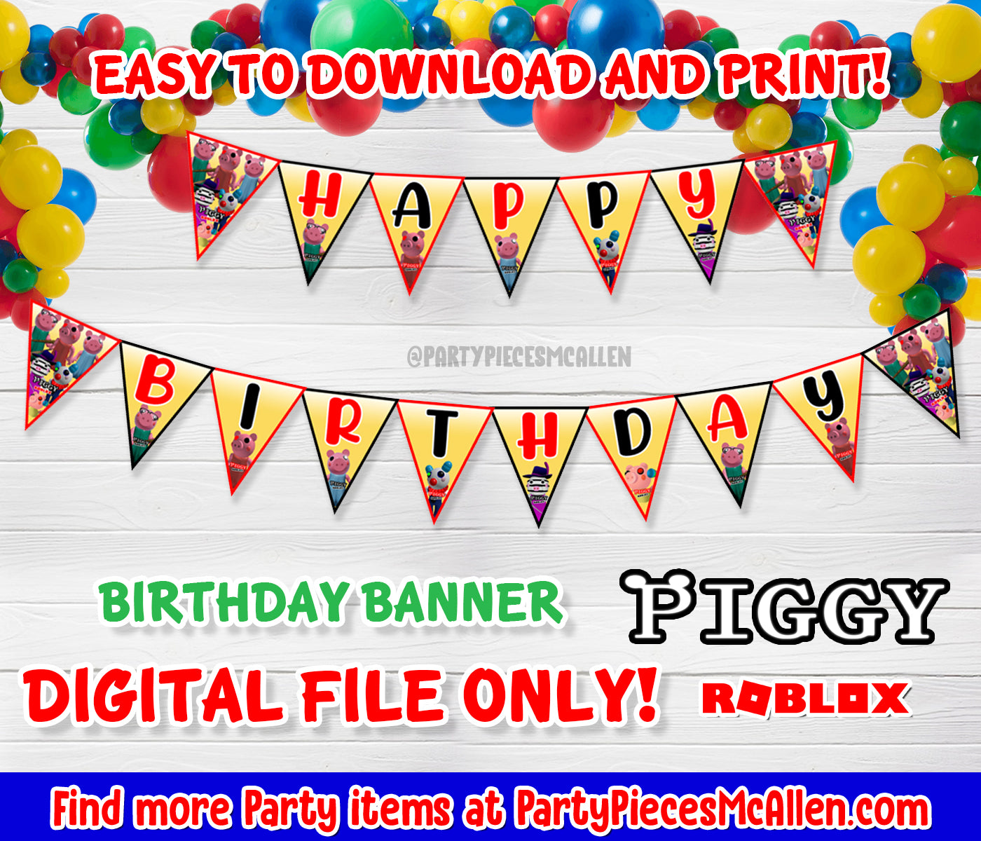 Piggy Roblox Birthday Banner Digital File Party Pieces Mcallen - roblox party roblox birthday banner