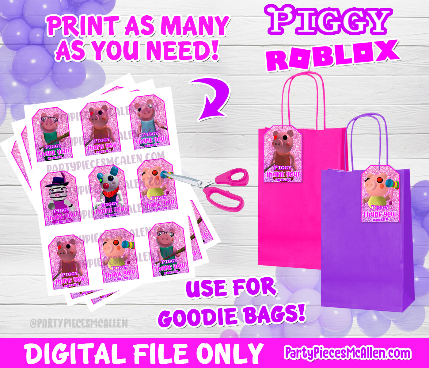 Piggy Roblox Treat Bag Labels Instant Download Party Pieces Mcallen - paper bag roblox