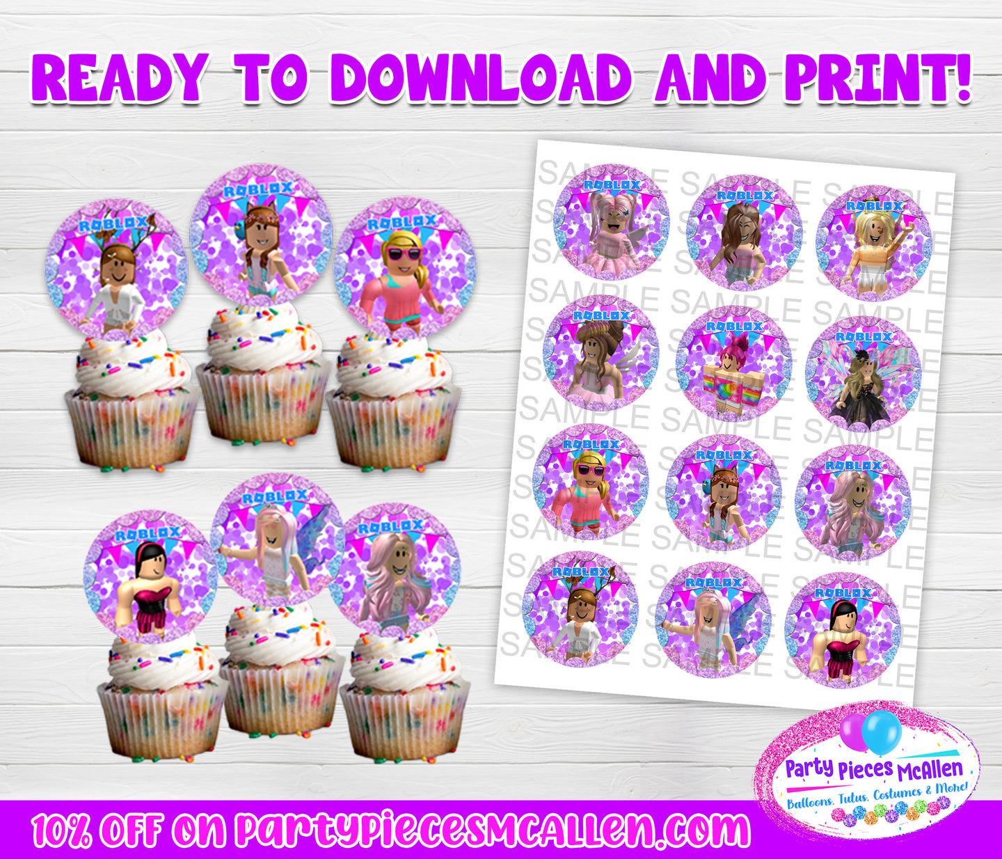 Roblox Cupcake Toppers Digital File Party Pieces Mcallen - roblox for girls cake