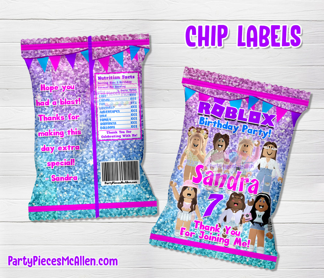 Girls Roblox Chip Bag Labels Party Pieces Mcallen - roblox paper bag