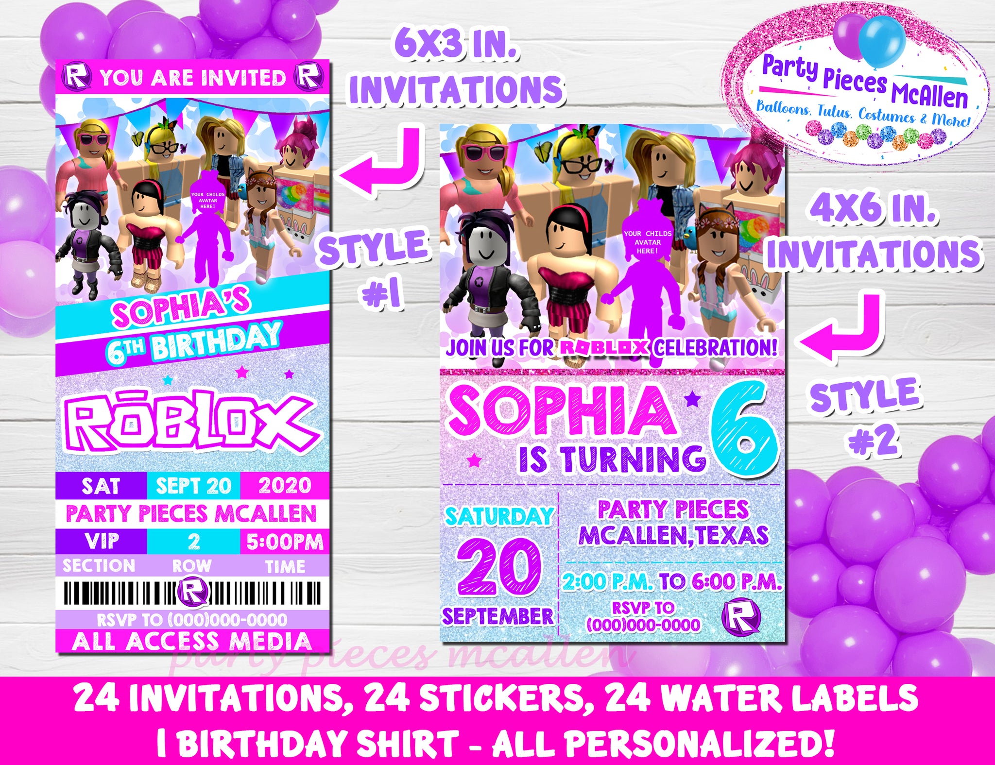 Roblox Girl Party Package With Custom Avatar Party Pieces Mcallen - girl roblox avatar 2020