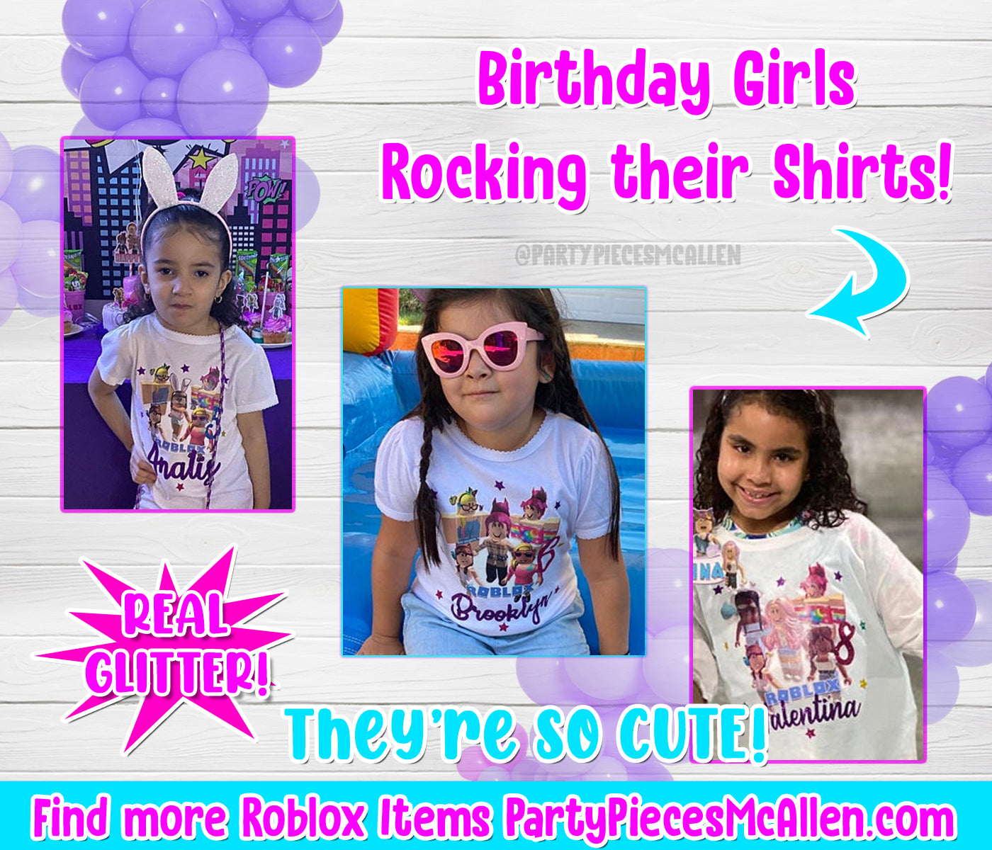 Roblox Birthday Shirt With Glitter Party Pieces Mcallen - purple t shirt roblox girl
