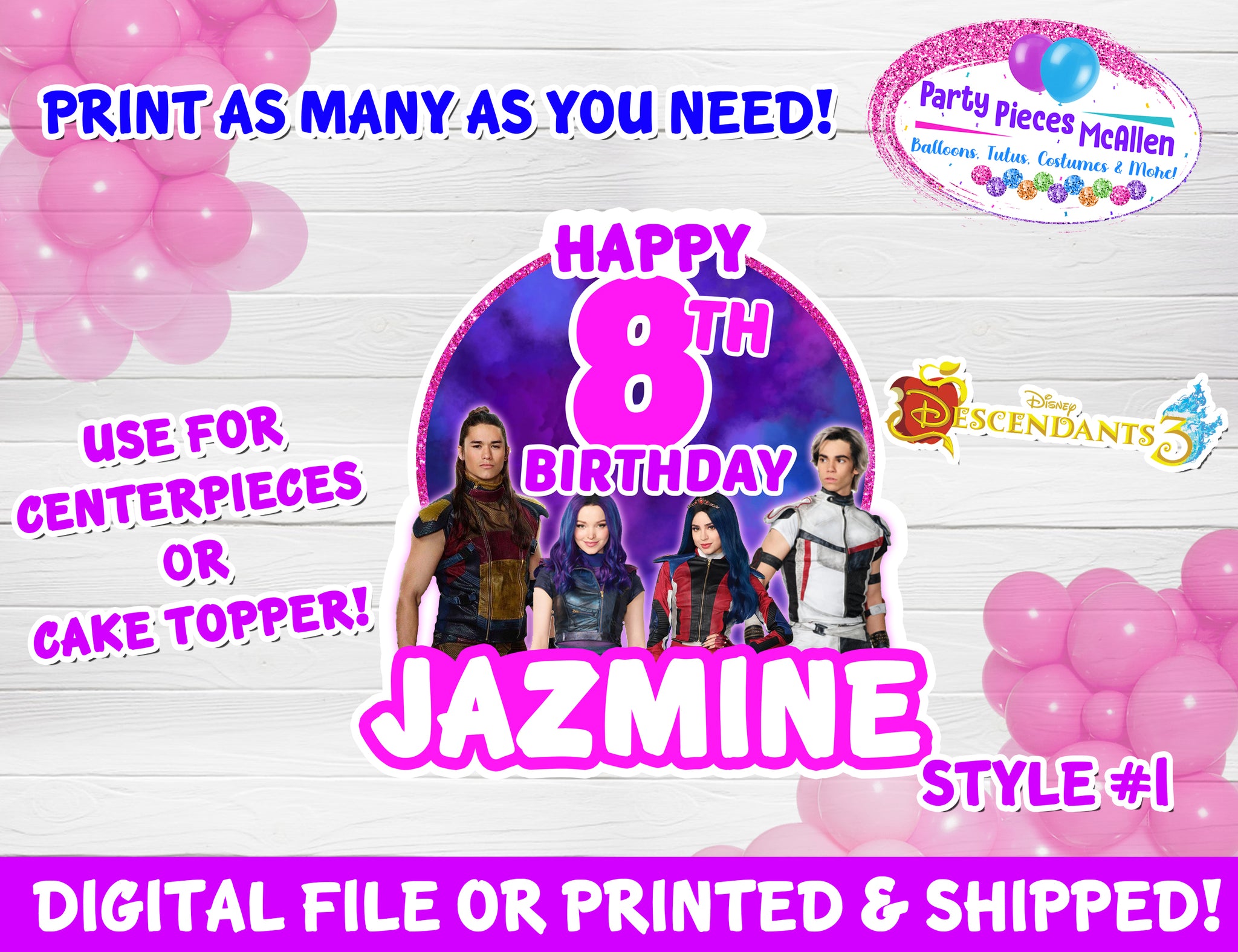 Descendants 3 Cake Topper Digital File Or Printed And Shipped Party Pieces Mcallen - descendants 3 roblox