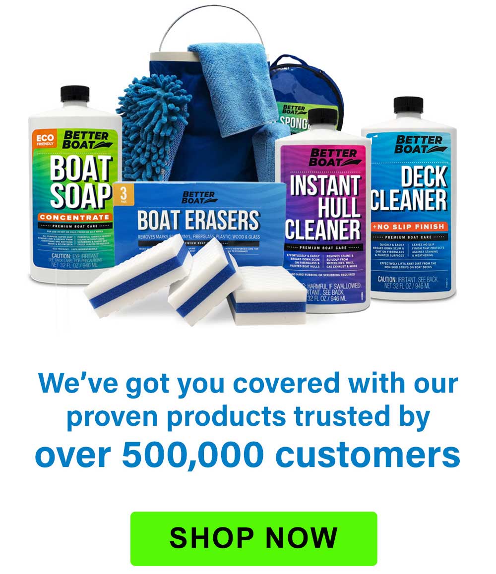 Better Boat microfiber sponge set, instant hull cleaner, erasers, deck cleaner and boat soap