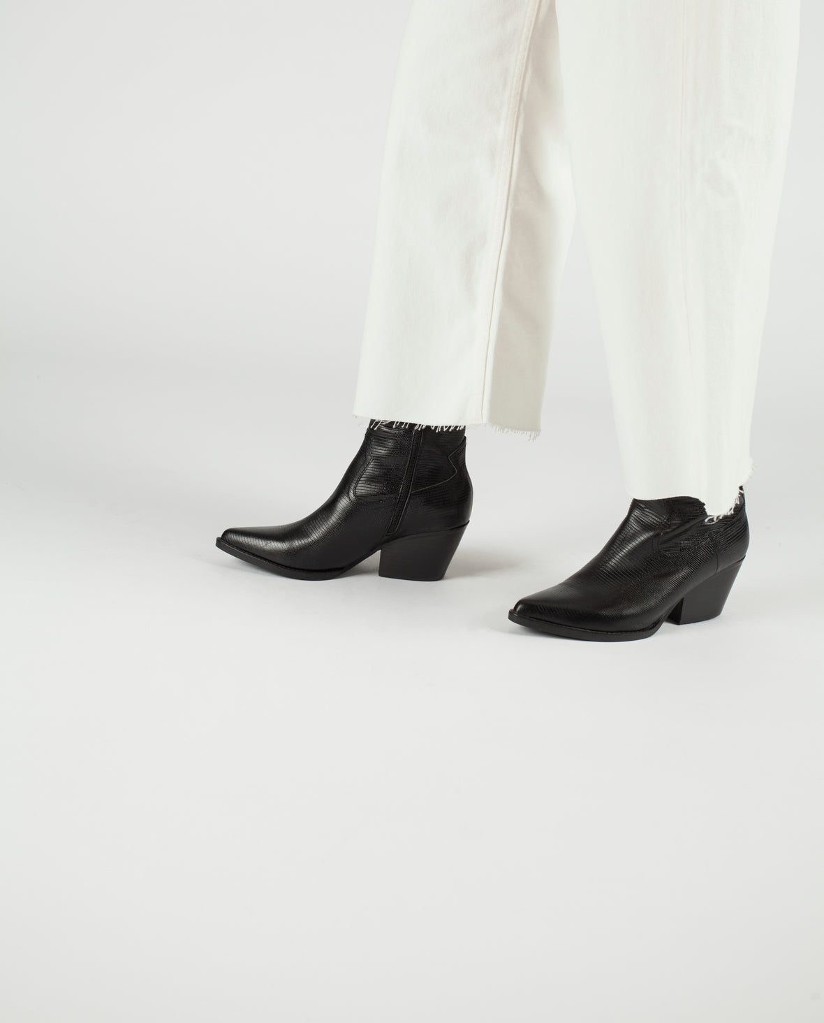 black leather calf length boots