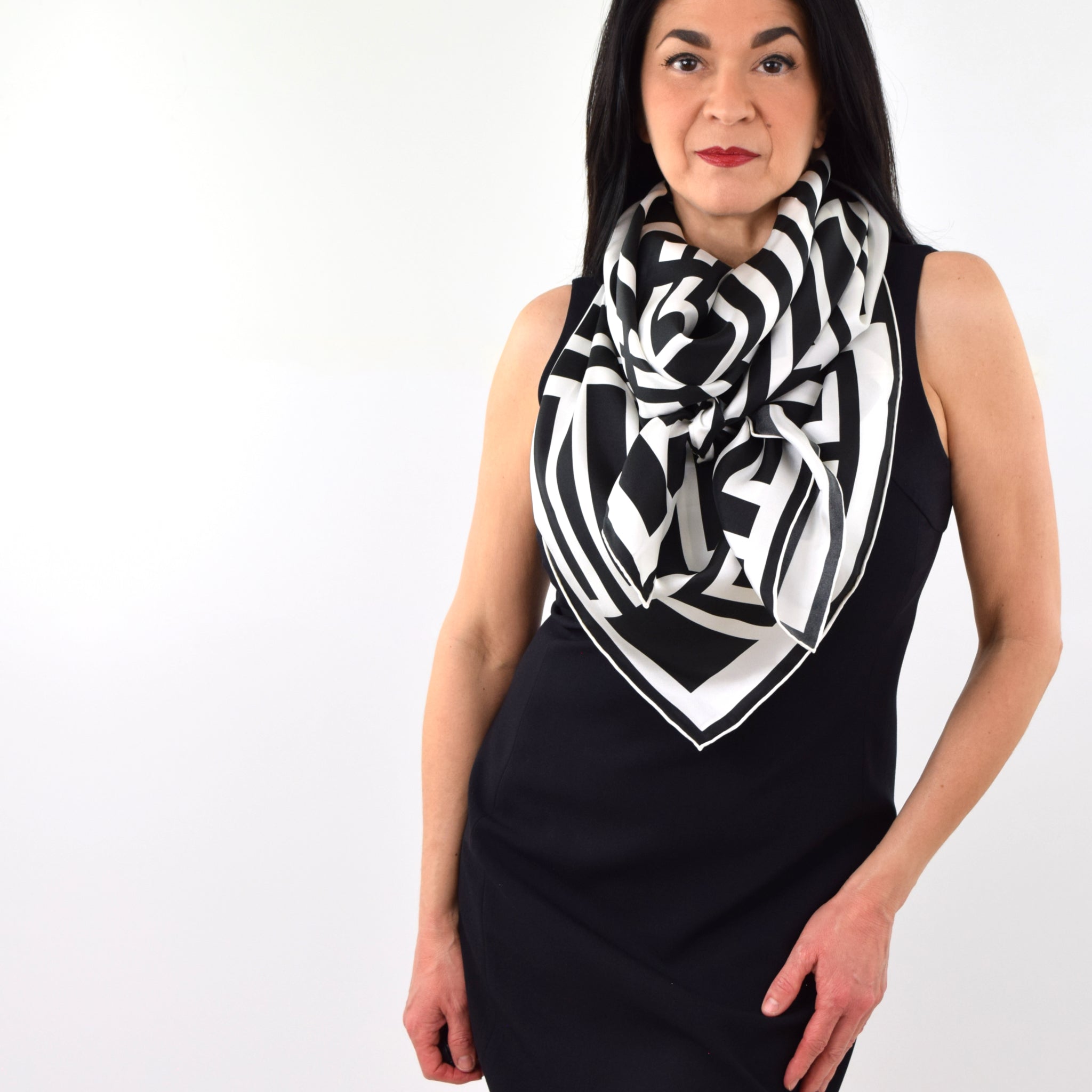 Black and White Silverlake Silk Scarf 54