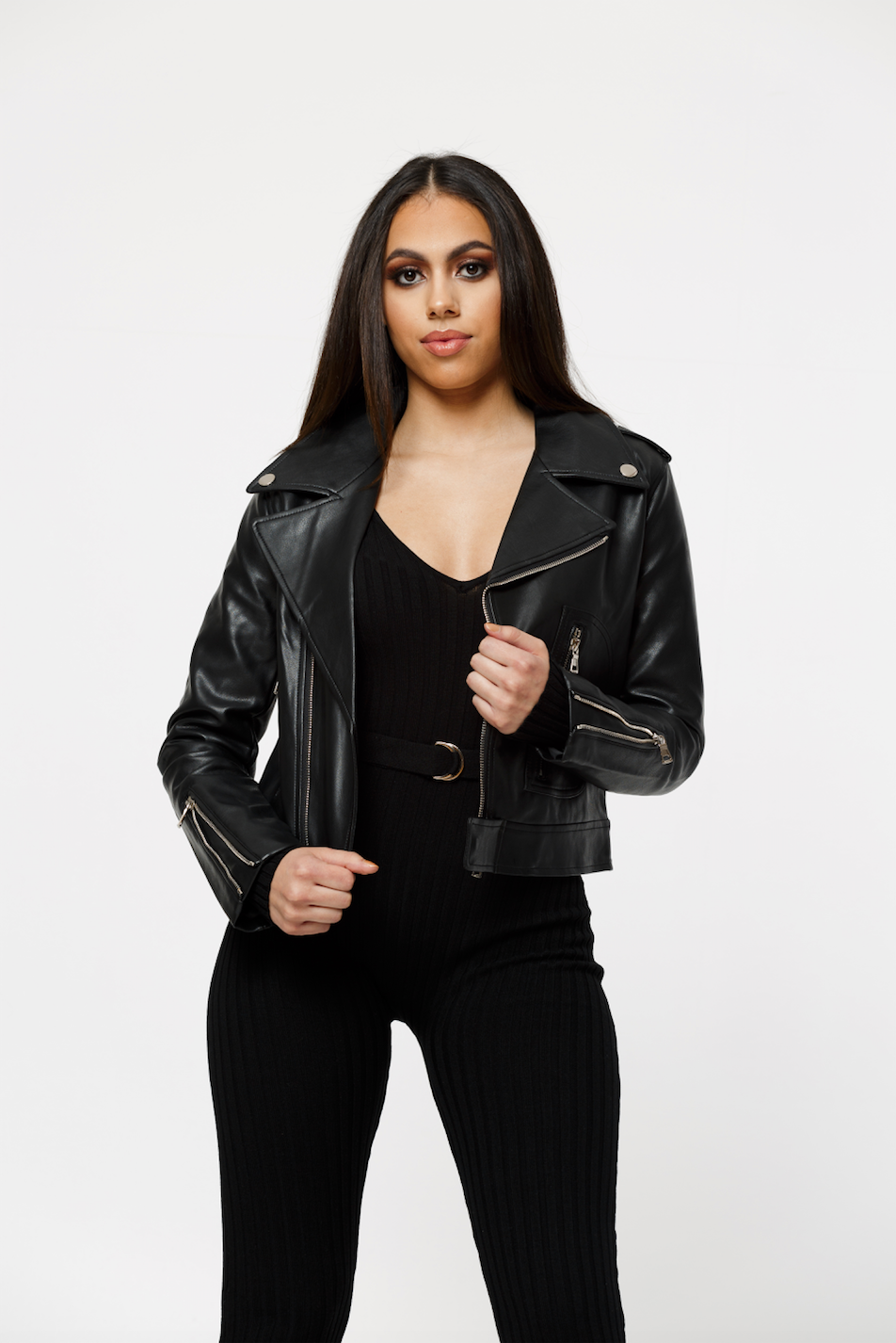 The Stella Noir Leatherette Moto Jacket