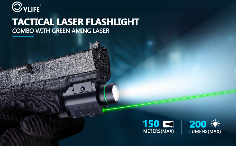 CVLIFE Pistol Laser Light Combo Gun Flashlight with Green Laser Picatinny