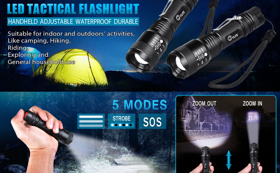 CVLIFE Rechargeable Tactical Led Flashlight Zoomable Water Resistant T