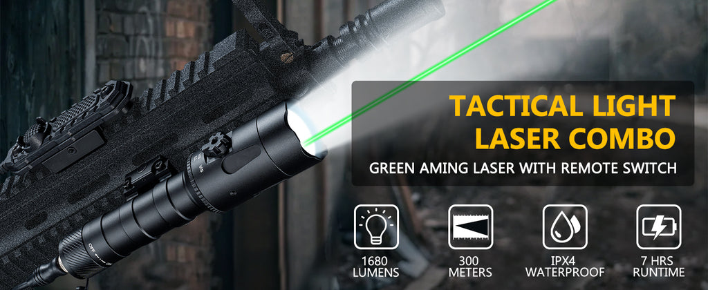 1680 Lumens Tactical Flashlight with Green Laser