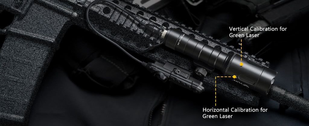 Tactical Flashlight with Adjustable Green Laser Calibration