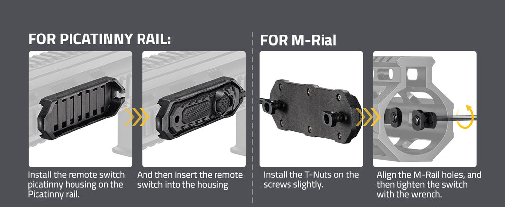 Tactical Flashlight Remote Switch Compatible with Picatinny Rail and M-rail