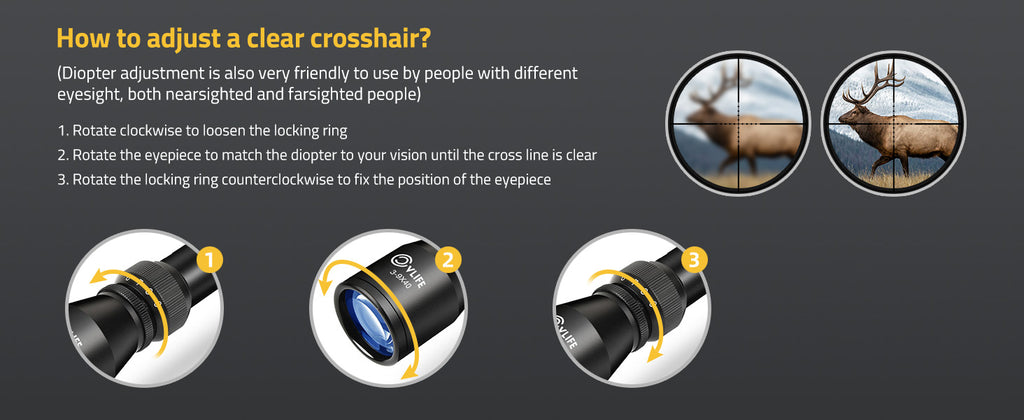 How to adjust a clear crosshair for 3-9x40 rifle scope?