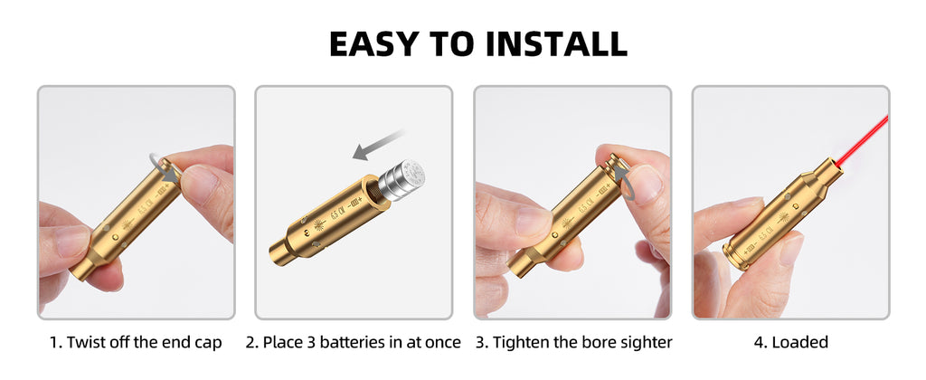 6.5cm Red Laser Boresighter with Batteries Installation Steps