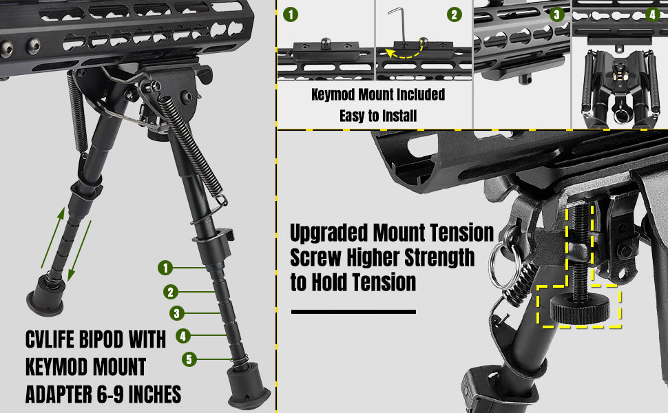 CVLIFE 6-9 Inches Bipod with Keymod Mount Adapter