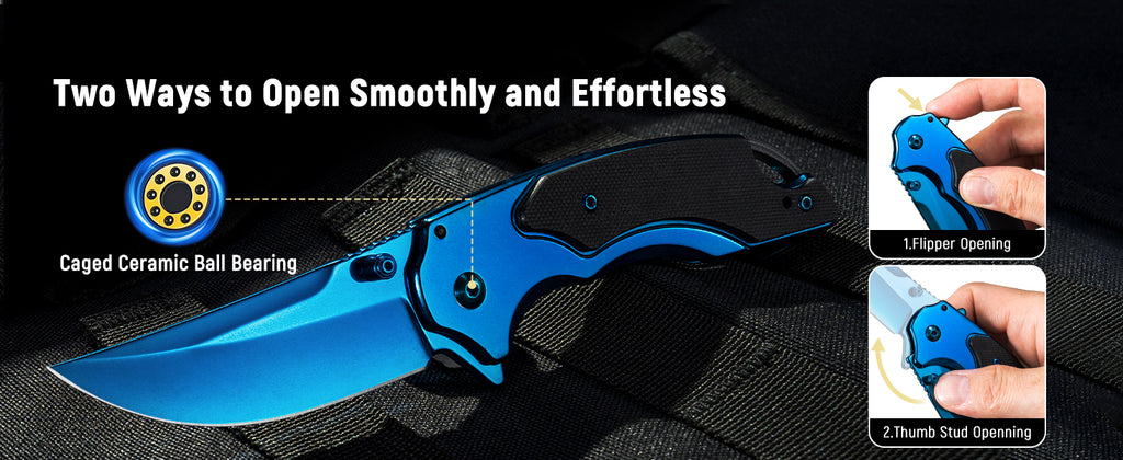 Tactical Folding Pocket Knife with Flipper & Thumb Stub Open Features