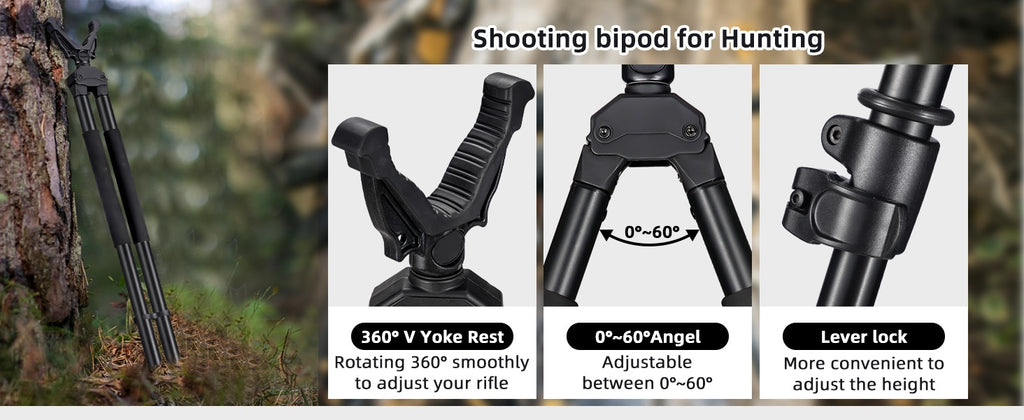 Shooting Bipod For Hunting with V Yoke Rest and Lever Lock