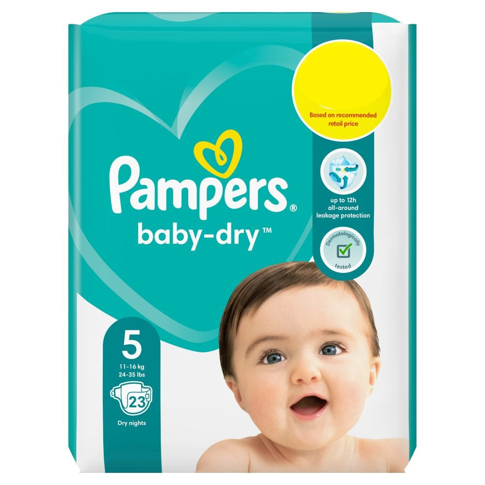 Pampers BabyDry Size 5, Pack of 4 x 23 Nappies Total 92 Nappies