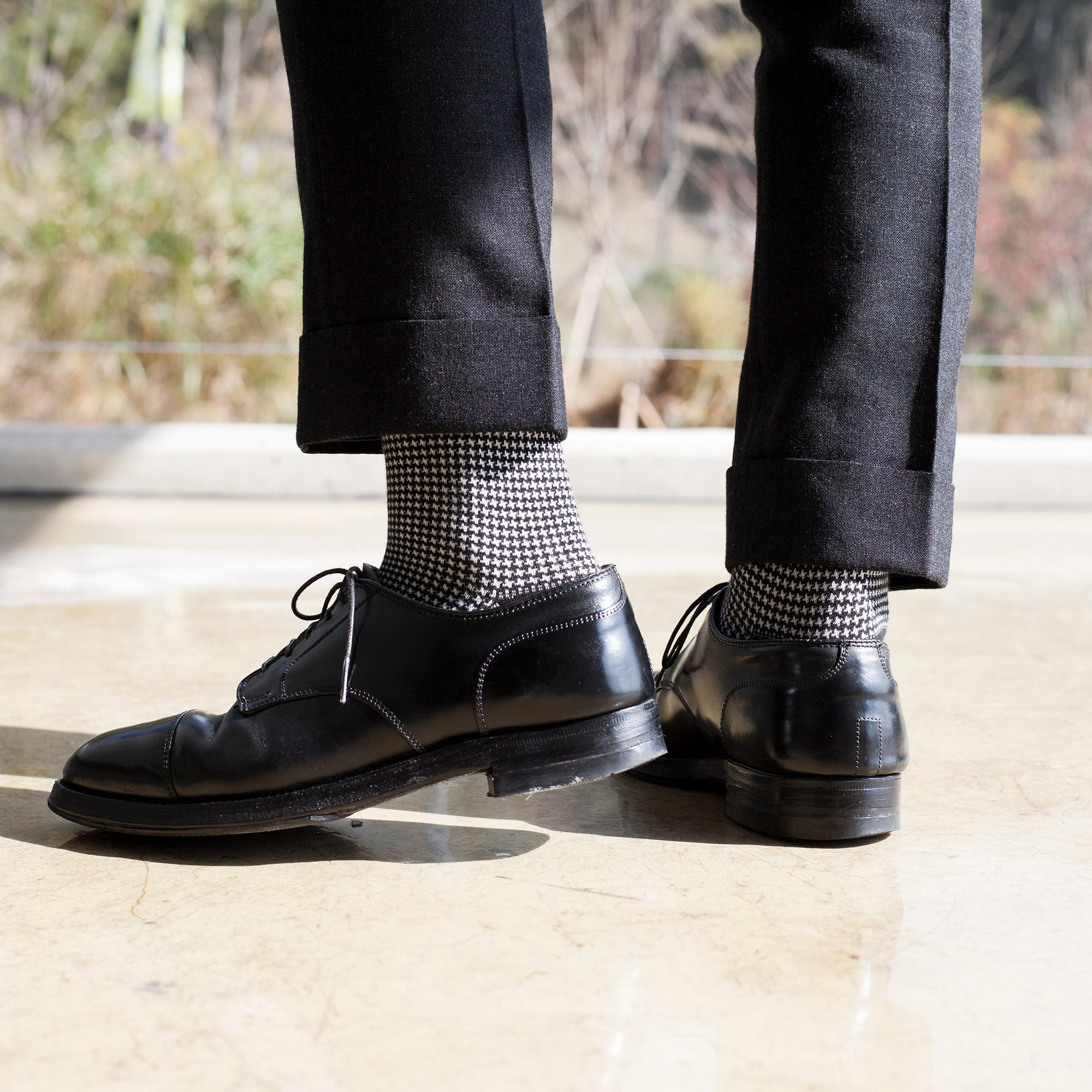Men's Black & White Houndstooth Dress Socks | Votta Socks