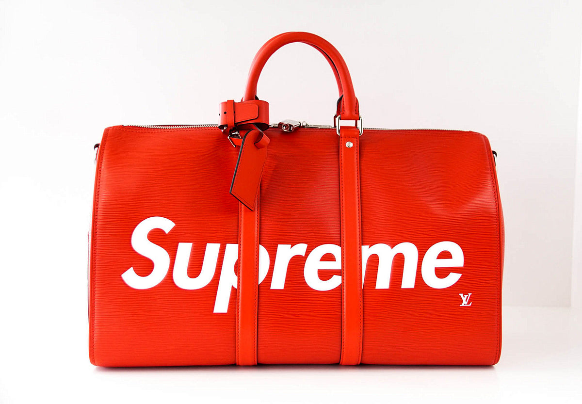 Louis Vuitton X Supreme Red Epi Keepall Bandouliere Duffle Bag 45 – Unorthodox Market