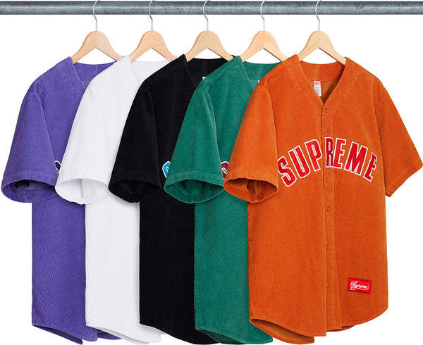 supreme corduroy baseball jersey white