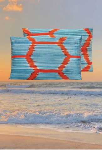 The Sea and our Geometric Motif Handwoven Silk Ikat Cushion