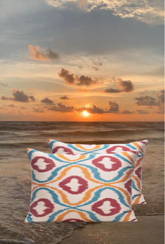 The Sunset and our Citrus Orange Ikat Cushion