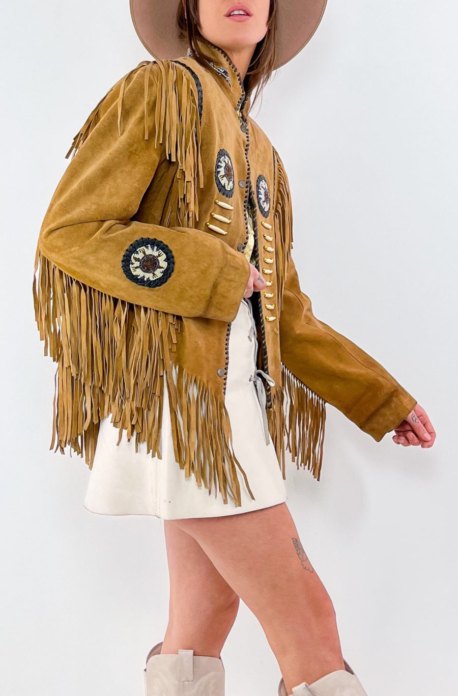 Vintage Western Beaded Suede Fringe Jacket