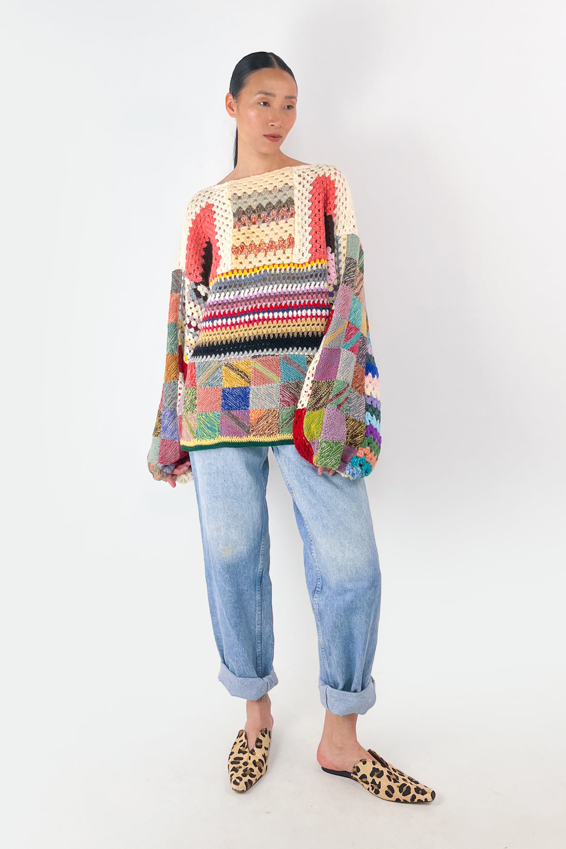 Upcycled Pastel Crochet Oversized Jumper