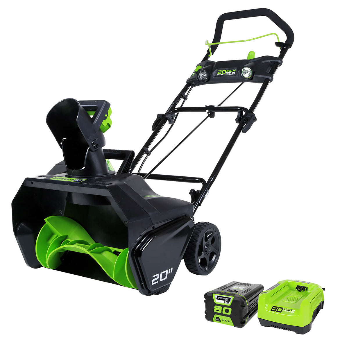  GreenWorks 2600402 80-Volt 20-Inch 2Ah Lithium-Ion Cordless Snow Thrower Kit 