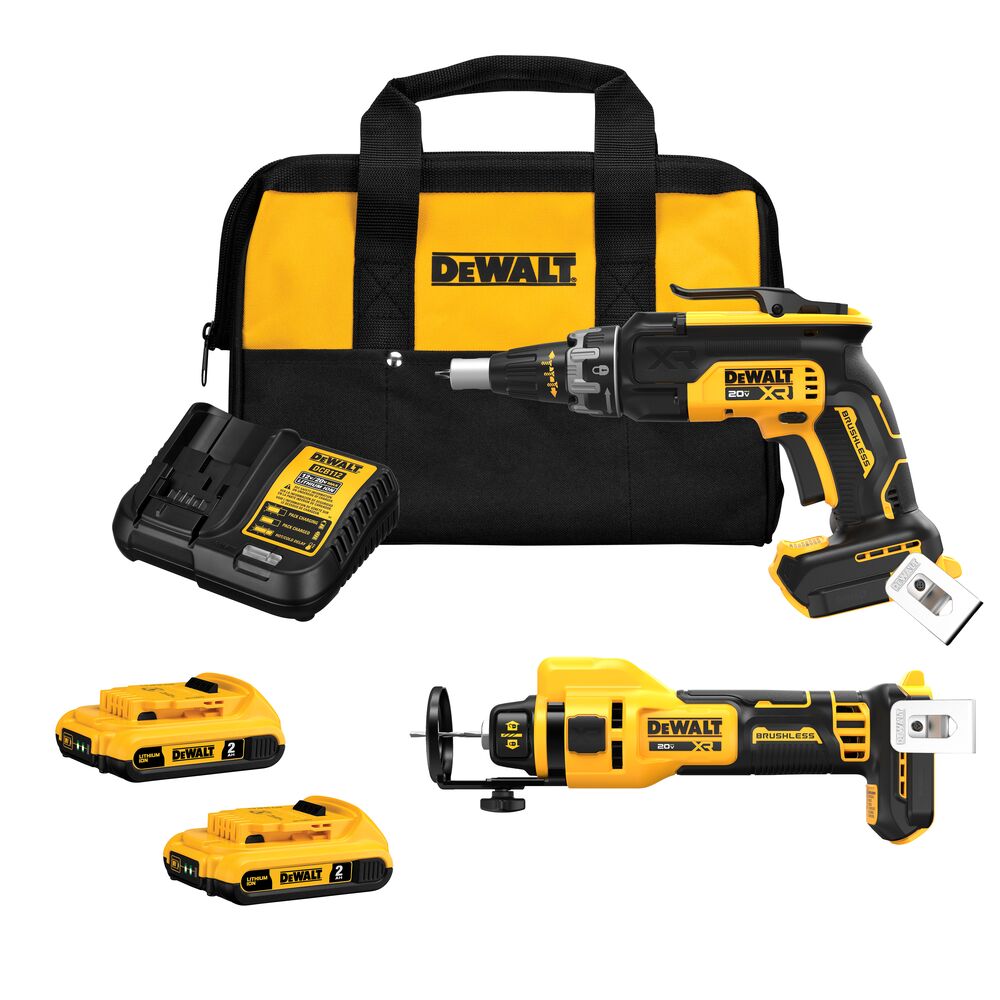  DeWALT DCK265D2 20V MAX XR Brushless Drywall Screwgun and Cut-Out Tool Combo Kit 