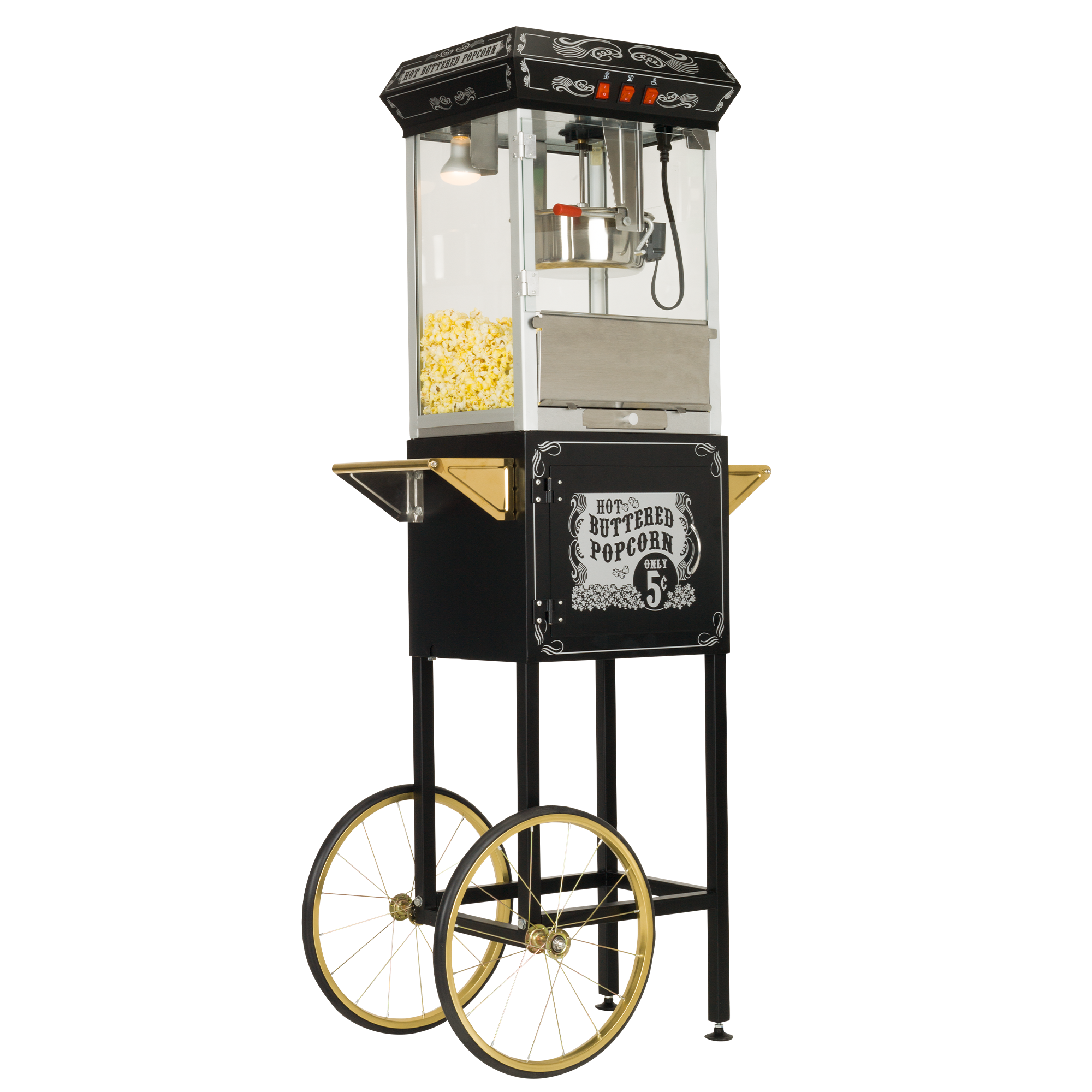  FunTime FT862CBG 8oz Black Popcorn Popper Machine Maker Cart Vintage Style 