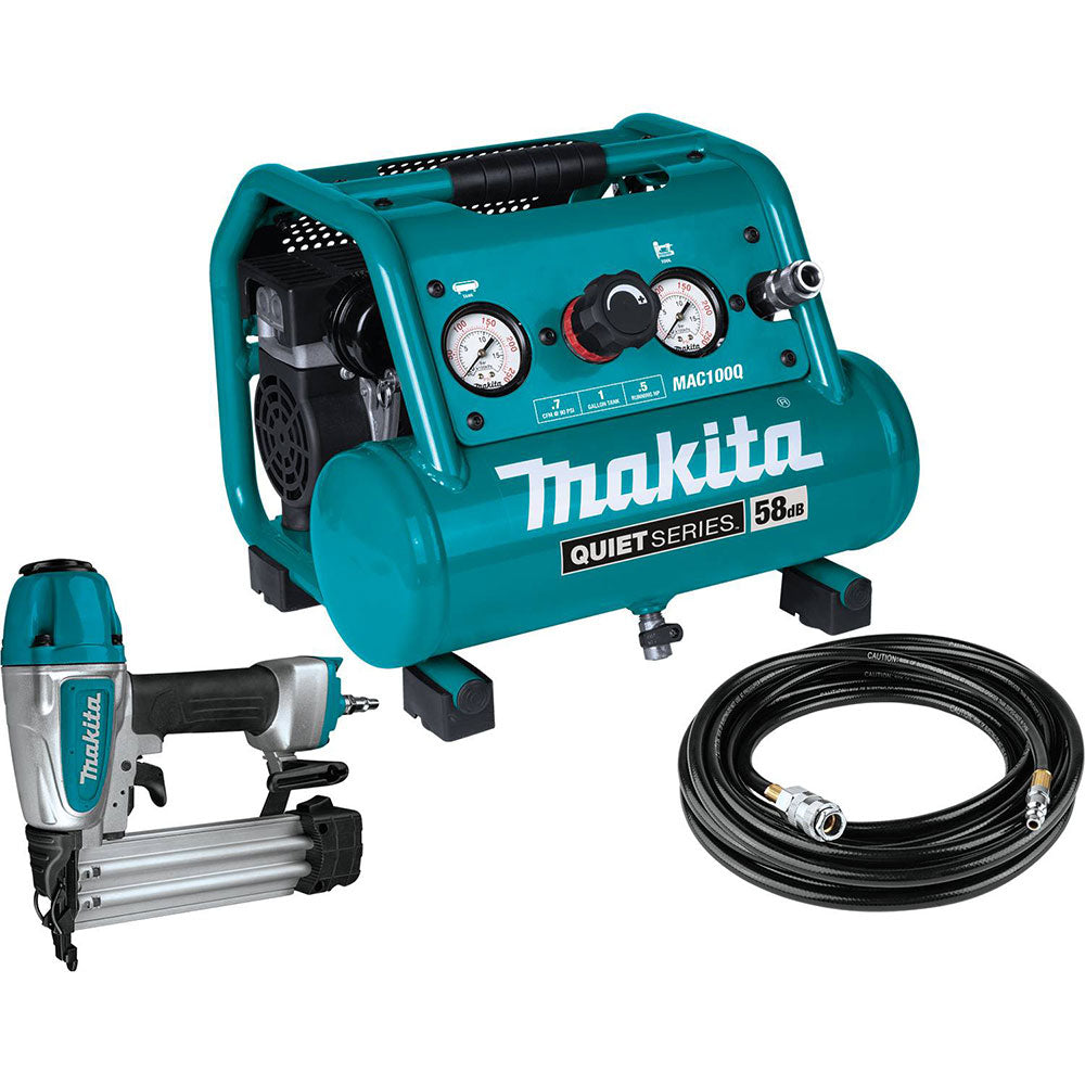  Makita MAC100QK1 1/2 HP 1 Gallon Compact Electric Compressor Nailer Combo Kit 