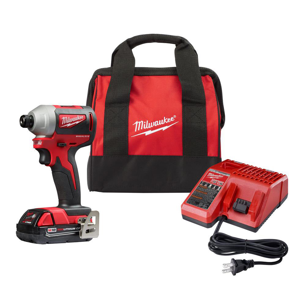 Milwaukee 2850-21P M18 18V Brushless Cordless 1/4 Inch Hex Impact Driver Kit