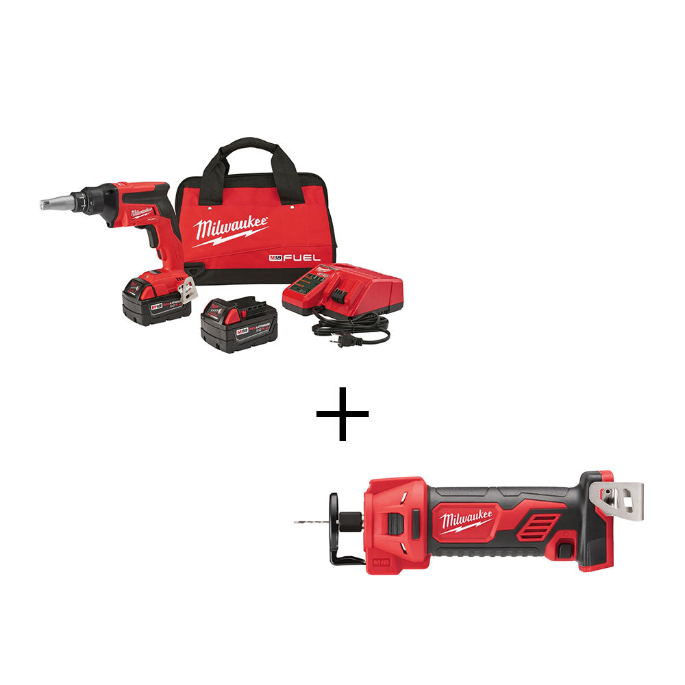  Milwaukee 2866-22 M18 FUEL 18V Drywall Scew Gun Kit w/ Drywall Cut Out Tool 